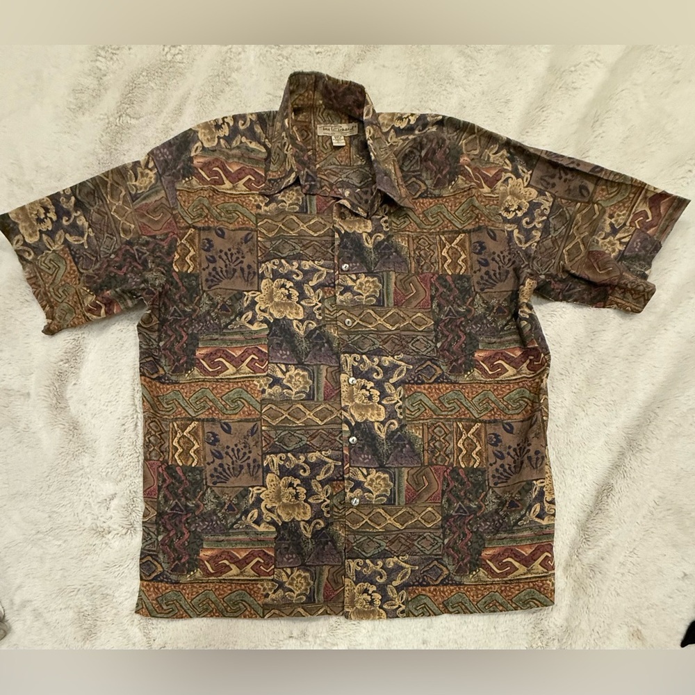 Tori Richard Hawaiian Camp Shirt – Nautical “Tiki” Print, Size L